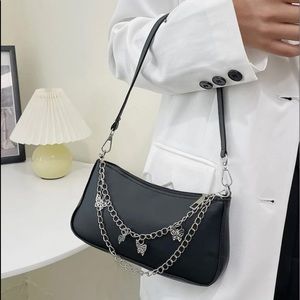 Metal Butterfly Decor Chain Baguette Bag